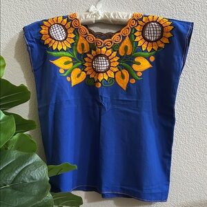 Black Embroidered Sunflower Top - Yellow & Green Floral Accent